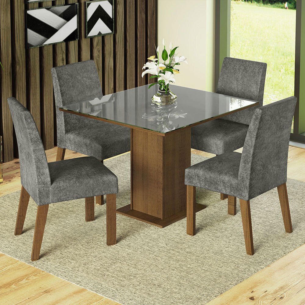 Combo Comedor y Sillas Anne Marron con Gris y Plata 90x79cm Cuadrado de Cuatro Puestos con Cuatro Sillas - Imagen 2