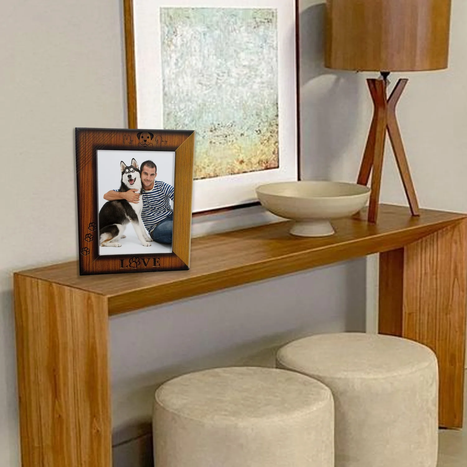 Portarretrato Love Dog Madera Clara Natural 22.5x27.5cm sin Marco y con Vidrio Protector - Imagen 2