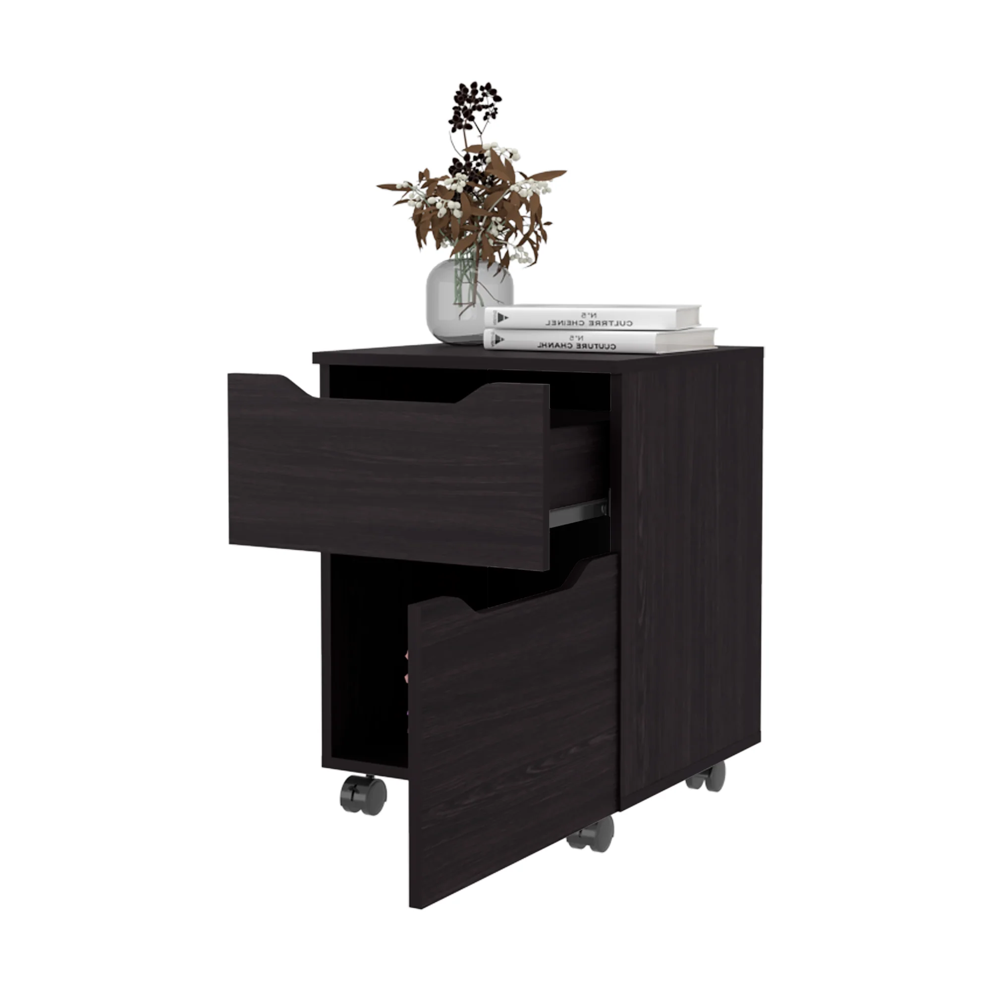 Mesa de Noche Ethan Wengue 42x57.6cm con Dos Cajones y con Ruedas - Imagen 4