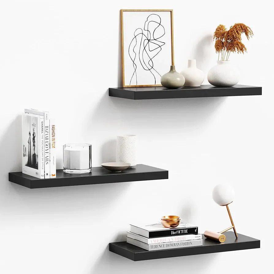 Set de 3 Repisas Negro 14x50cm Minimalistas Rectangulares y Flotantes